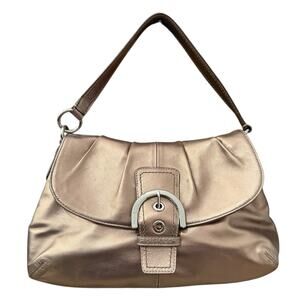 COACH F17217 Soho Flap Bronze Leather Silvertone Buckle Flap Pleated Shoulder